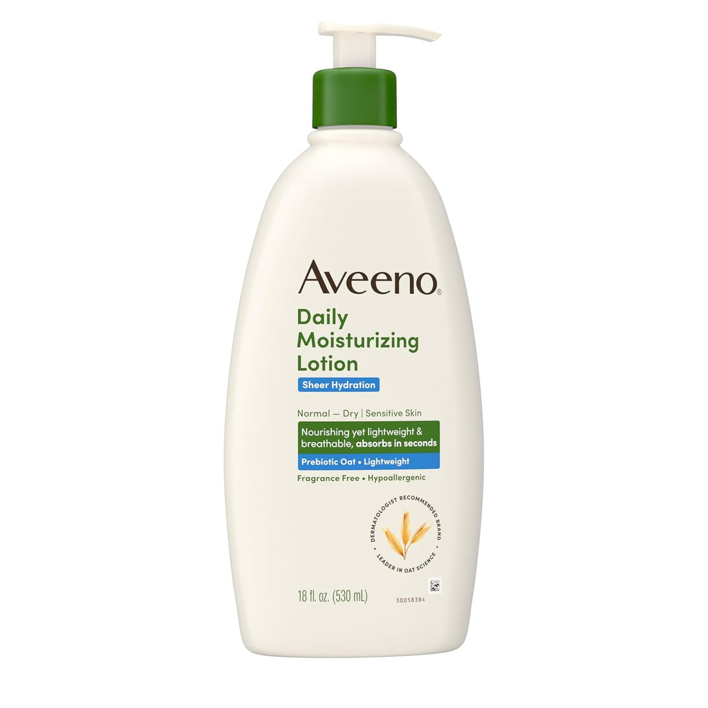Sheer Hydration Fragrance-Free Daily Moisturizing Lotion with Prebiotic Oat for Dry Skin, Lightweight, Fast-Absorbing Body Moisturizer Nourishes Skin with 48-Hour Moisture, 18 Fl. Oz