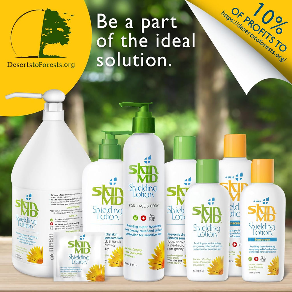 Skin MD Shielding Lotion 8Oz - Hydrating Body Lotion for Sensitive Skin with Dispenser | Non-Greasy, Fast-Absorbing Moisturizer with Plant-Based Ingredients for Dry Skin, Eczema & Psoriasis Relief