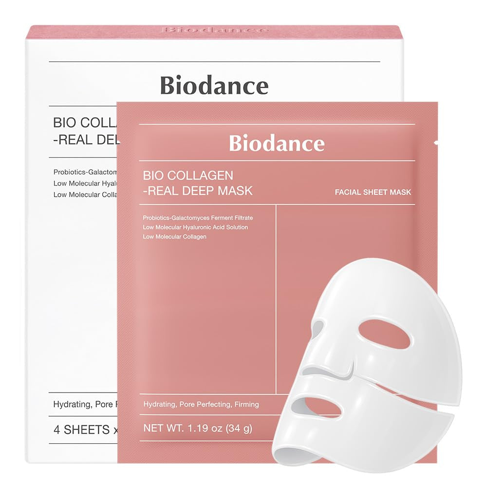 Bio-Collagen Real Deep Mask, Hydrating Overnight Hydrogel Mask, Pore Minimizing, Elasticity, Plumping Improvement, Korean Skin Care | 1.19Oz(34G) X 4Ea