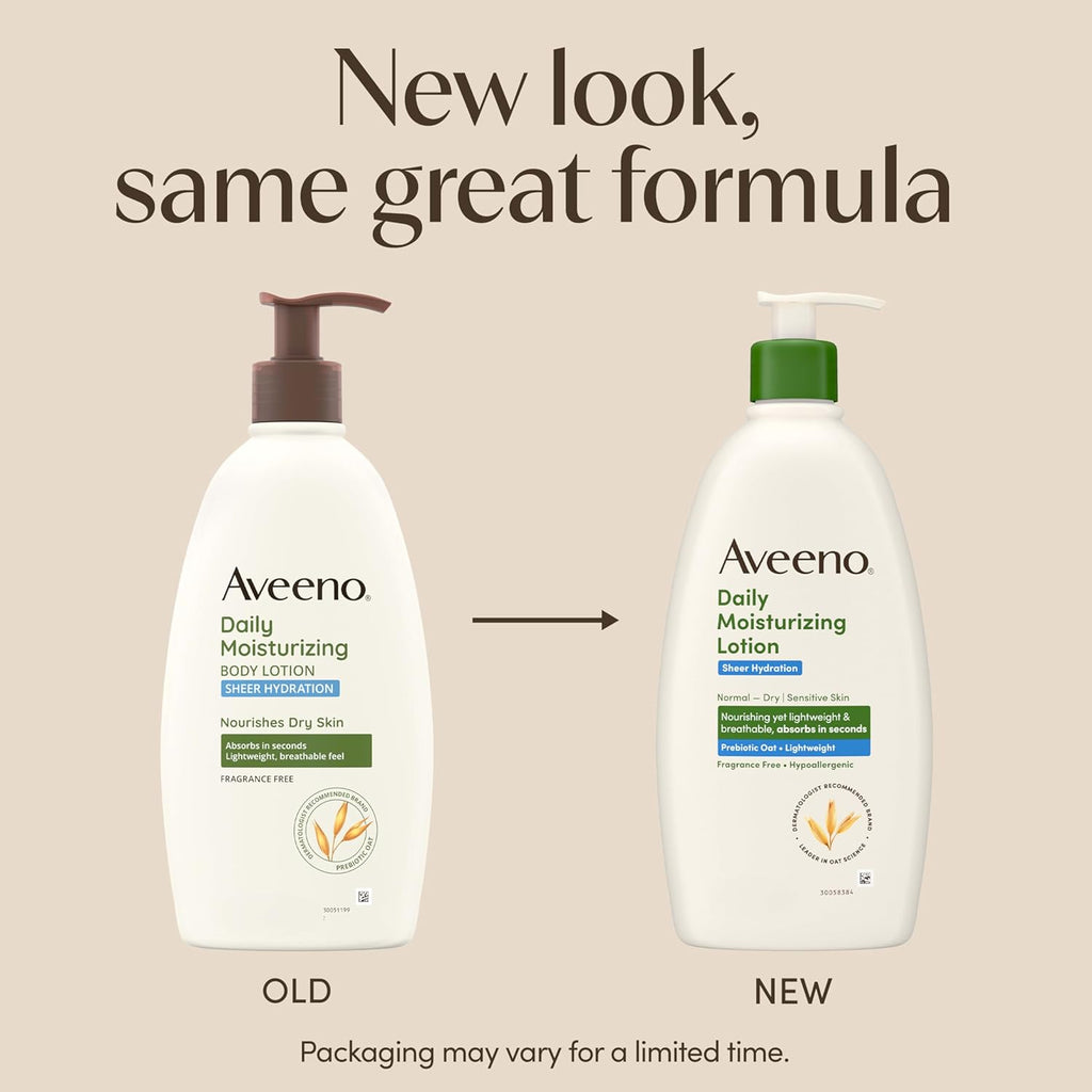 Sheer Hydration Fragrance-Free Daily Moisturizing Lotion with Prebiotic Oat for Dry Skin, Lightweight, Fast-Absorbing Body Moisturizer Nourishes Skin with 48-Hour Moisture, 18 Fl. Oz