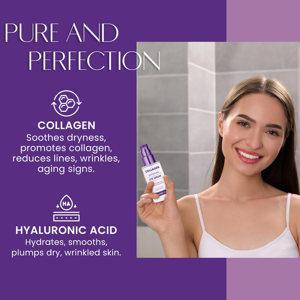 Collagen & Hyaluronic Acid under Eye Serum - Anti-Aging, Hydrating, Reduces Puffiness & Wrinkles - Dermatologist Tested, Korean Skin Care - 1 Oz / 30 Ml