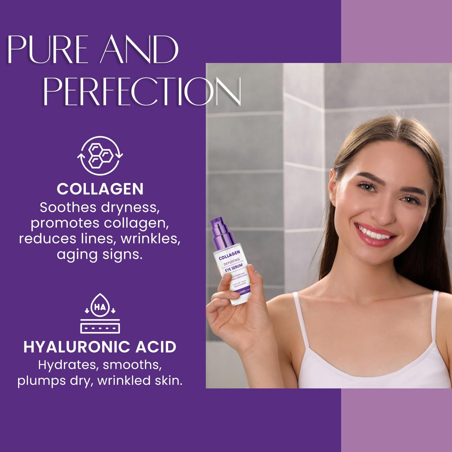 Collagen & Hyaluronic Acid under Eye Serum - Anti-Aging, Hydrating, Reduces Puffiness & Wrinkles - Dermatologist Tested, Korean Skin Care - 1 Oz / 30 Ml