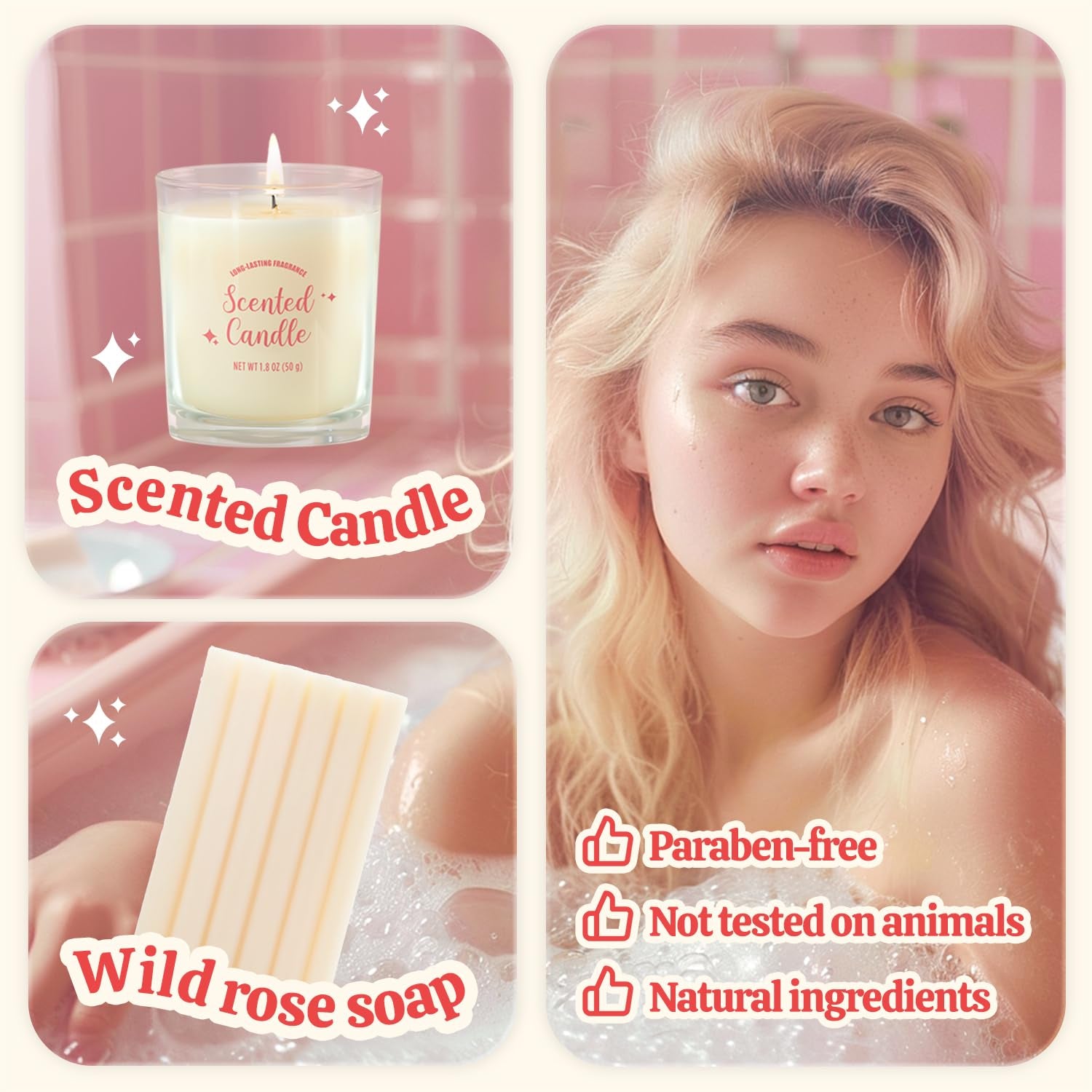 Bff Love Spa Gifts for Women Bath Sets - 6Pc Rose Self Care Gifts, Birthday, Holiday, Christmas Presents for Girlfriends, Wife, Mother, Auntie