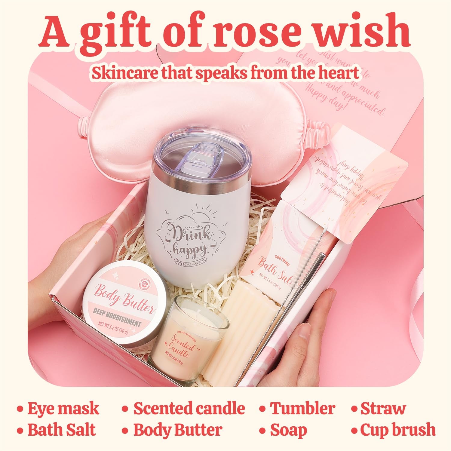 Bff Love Spa Gifts for Women Bath Sets - 6Pc Rose Self Care Gifts, Birthday, Holiday, Christmas Presents for Girlfriends, Wife, Mother, Auntie
