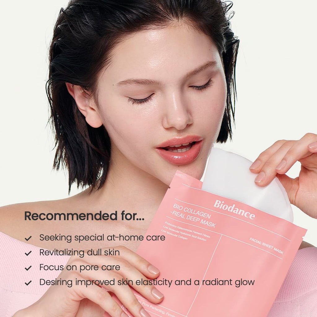 Bio-Collagen Real Deep Mask, Hydrating Overnight Hydrogel Mask, Pore Minimizing, Elasticity, Plumping Improvement, Korean Skin Care | 1.19Oz(34G) X 4Ea