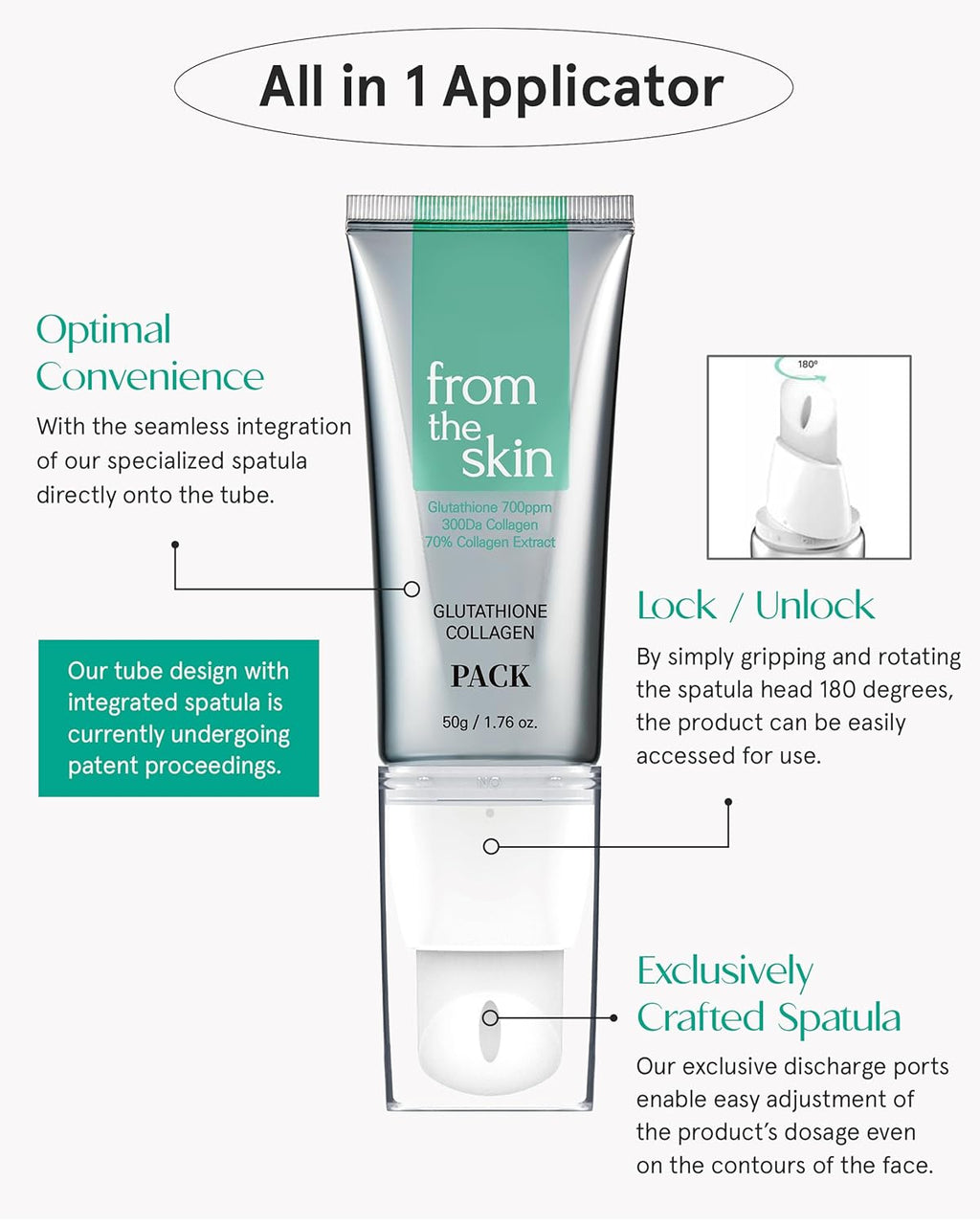 Glutathione Collagen Peel off Mask - anti Aging Korean Face Mask, Face Lift, Radiance Boost, Reduces Wrinkles - Built-In Silicone Spatula, 700Ppm Glutathione & 300 Da Collagen, 1.76 Oz.