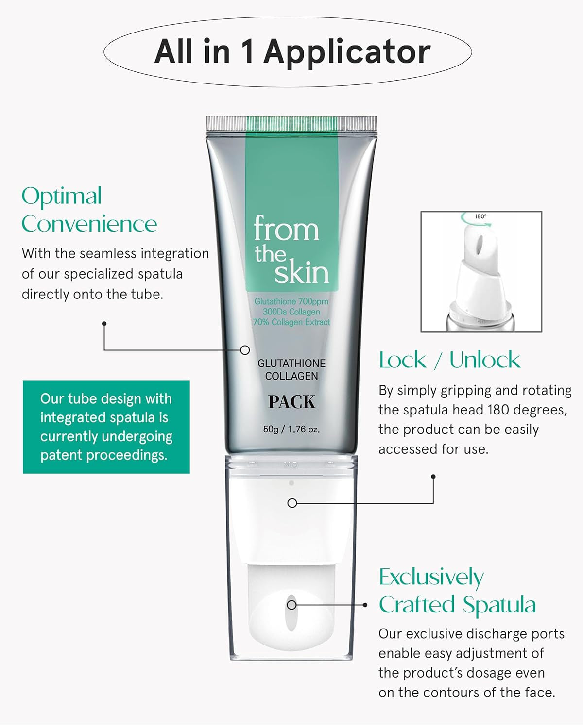 Glutathione Collagen Peel off Mask - anti Aging Korean Face Mask, Face Lift, Radiance Boost, Reduces Wrinkles - Built-In Silicone Spatula, 700Ppm Glutathione & 300 Da Collagen, 1.76 Oz.