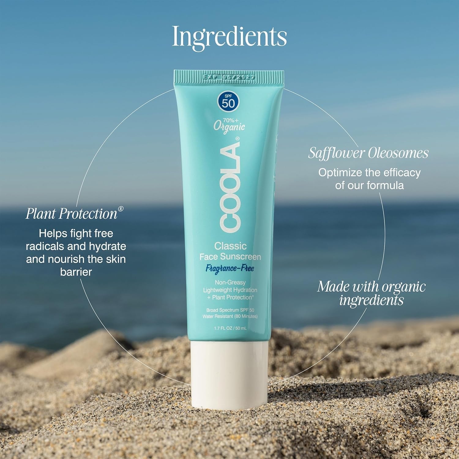 COOLA Organic Face Sunscreen SPF 50 Sunblock Lotion, Dermatologist Tested Skin Care for Daily Protection, Vegan and Gluten Free, Fragrance Free