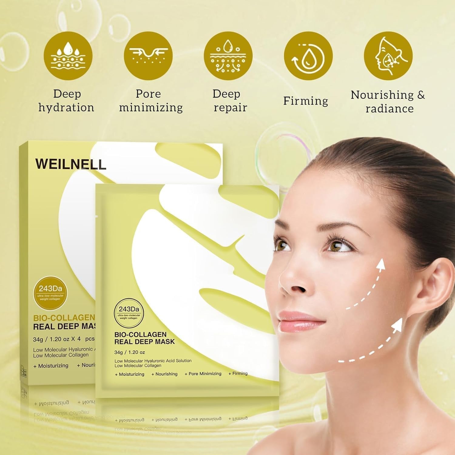 Bio-Collagen Real Deep anti Wrinkle Lifting Mask, Overnight Hydrating Face Mask for All Skin Types, Original Bio Collagen Face Mask for Moisturizing, Firming, Glowing, Plump Skin, 17 Packs