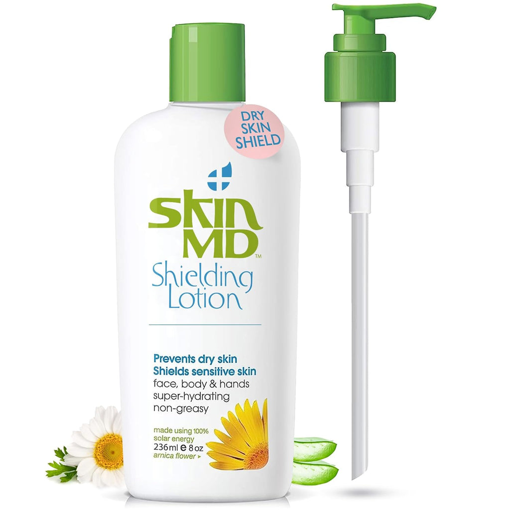Skin MD Shielding Lotion 8Oz - Hydrating Body Lotion for Sensitive Skin with Dispenser | Non-Greasy, Fast-Absorbing Moisturizer with Plant-Based Ingredients for Dry Skin, Eczema & Psoriasis Relief