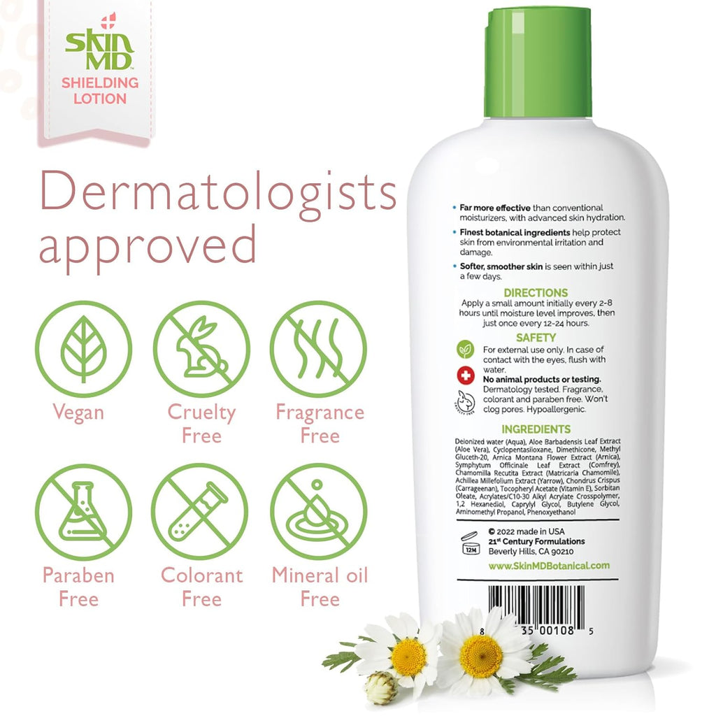 Skin MD Shielding Lotion 8Oz - Hydrating Body Lotion for Sensitive Skin with Dispenser | Non-Greasy, Fast-Absorbing Moisturizer with Plant-Based Ingredients for Dry Skin, Eczema & Psoriasis Relief