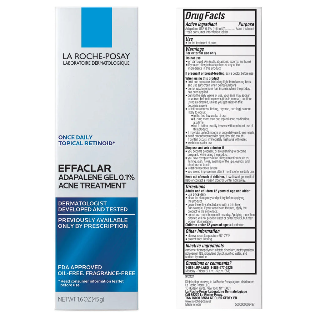 Effaclar Adapalene Gel 0.1% Topical Retinoid for Acne, 1.6 Fl Oz