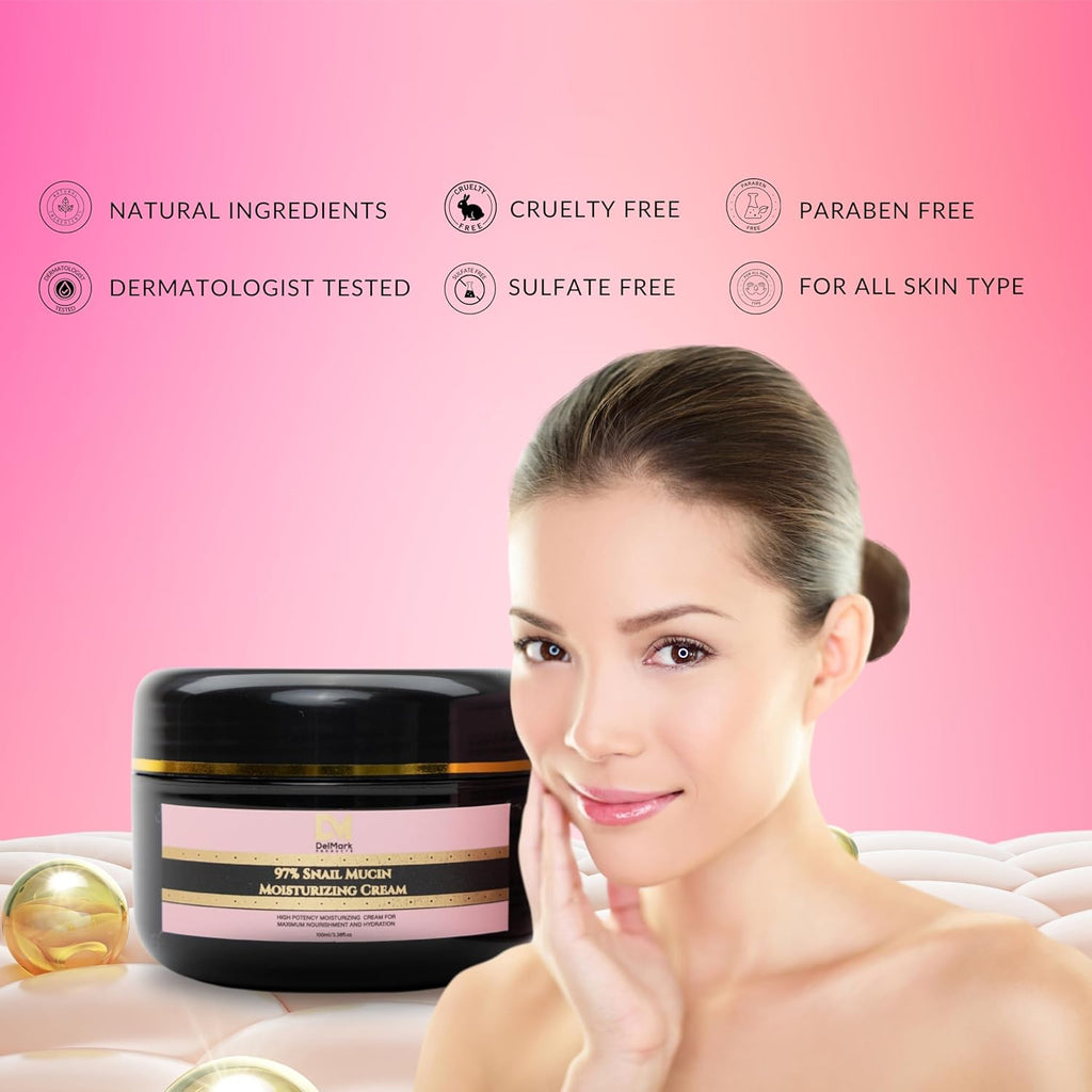 Snail Mucin 97% Daily Face Moisturizer Cream 100ML, Hydrate, Repair & Glow, Korean Moisturizer for Smooth, Healthy Skin