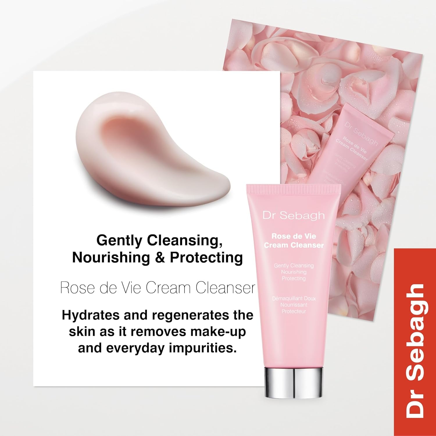 Rose De Vie Cream Cleanser (3.4 Fl Oz) - Gentle Facial Cleanser & Makeup Remover - Hydrating Skin Cleanser for Dry & Sensitive Types - Luxury Facial Cleansing Product