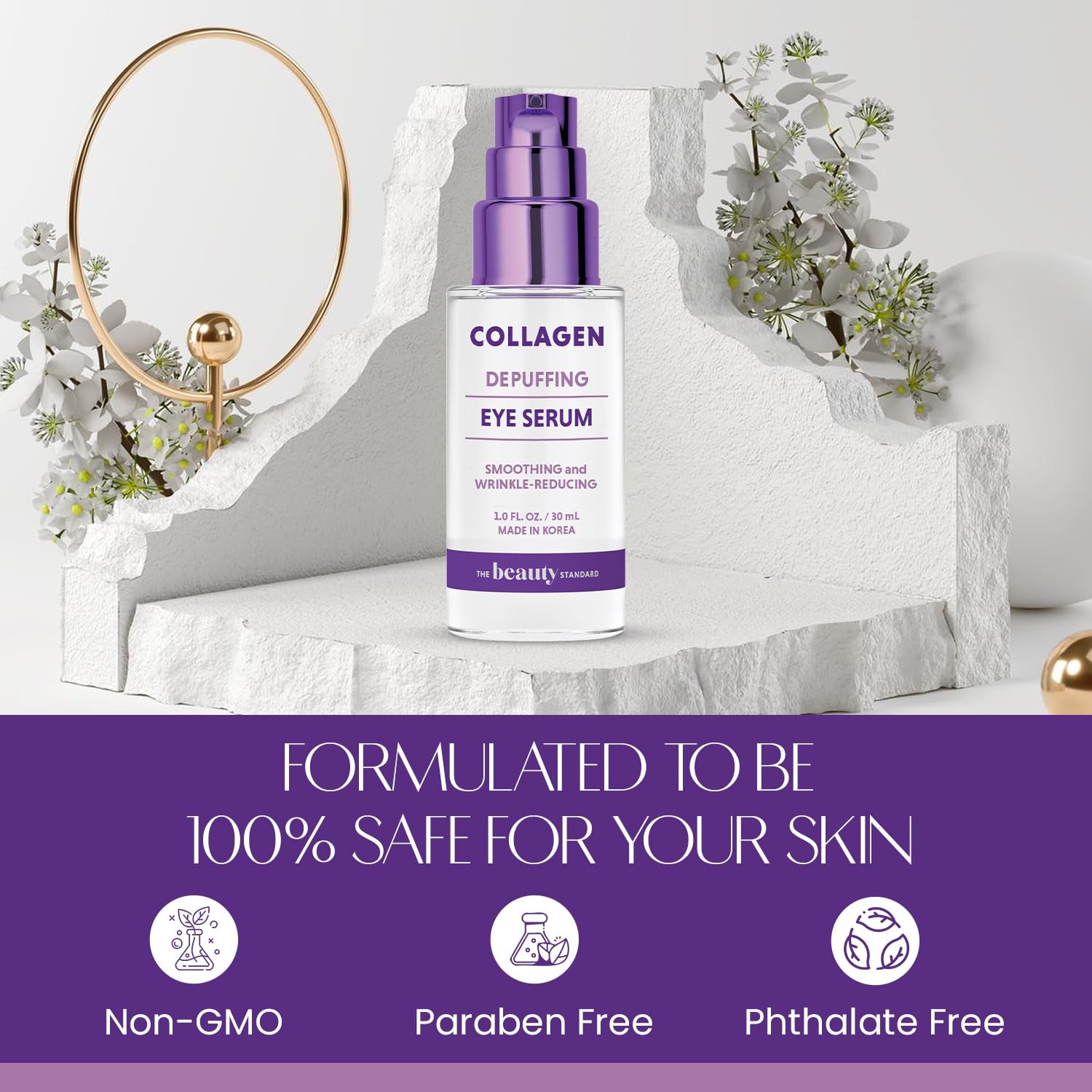 Collagen & Hyaluronic Acid under Eye Serum - Anti-Aging, Hydrating, Reduces Puffiness & Wrinkles - Dermatologist Tested, Korean Skin Care - 1 Oz / 30 Ml