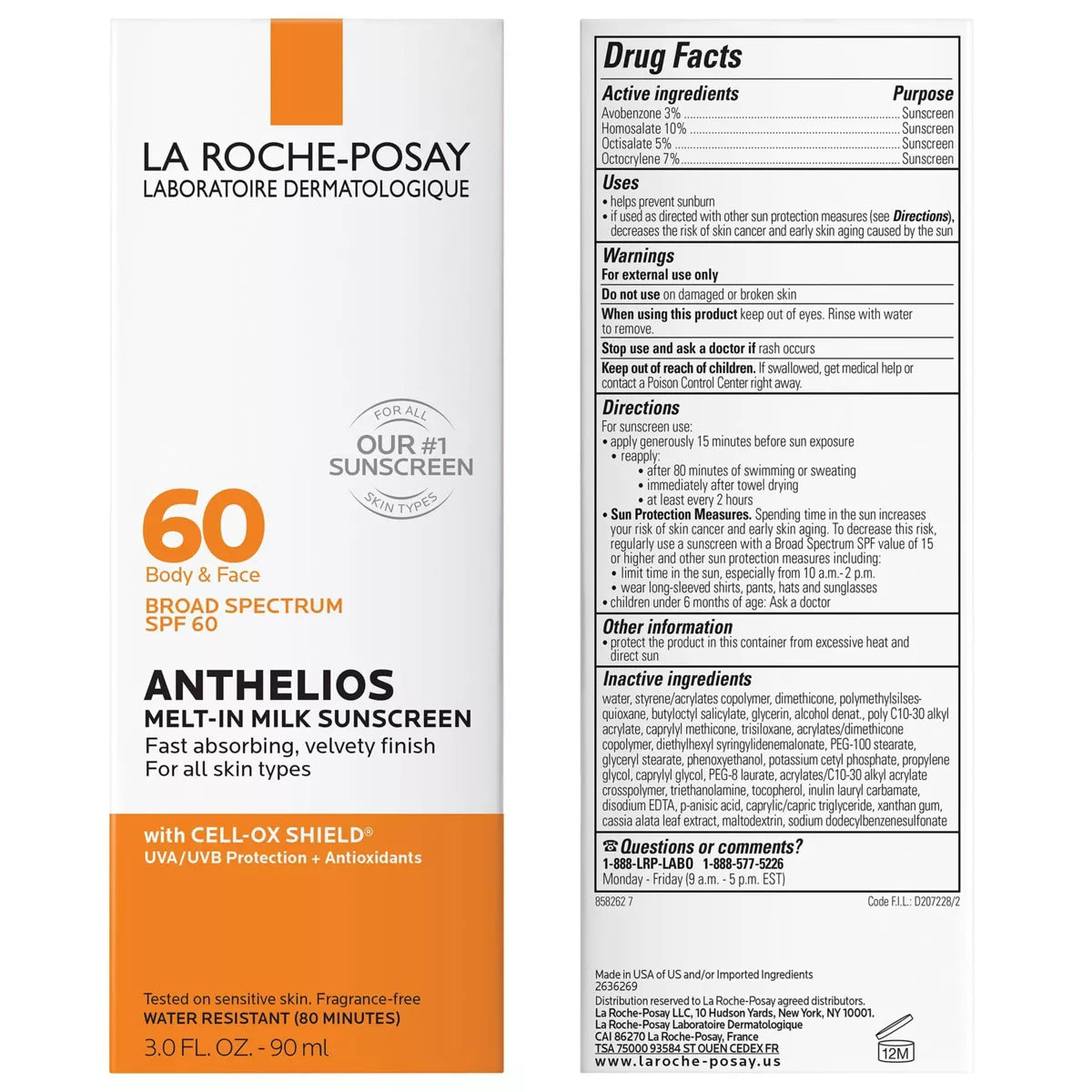 La Roche Posay Anthelios Sunscreen Melt-In-Milk Lotion Face and Body Sunscreen - SPF 60