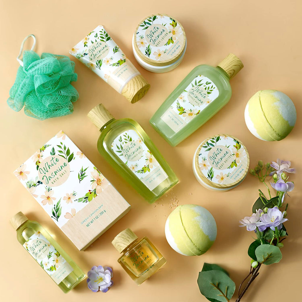 Gifts Basket for Women, 12Pcs Jasmine Home Spa Gift Kits, Relaxing Self Care Gifts Set, Graduation Birthday Anniversary Best Friends Wedding Gift Baskets for Her