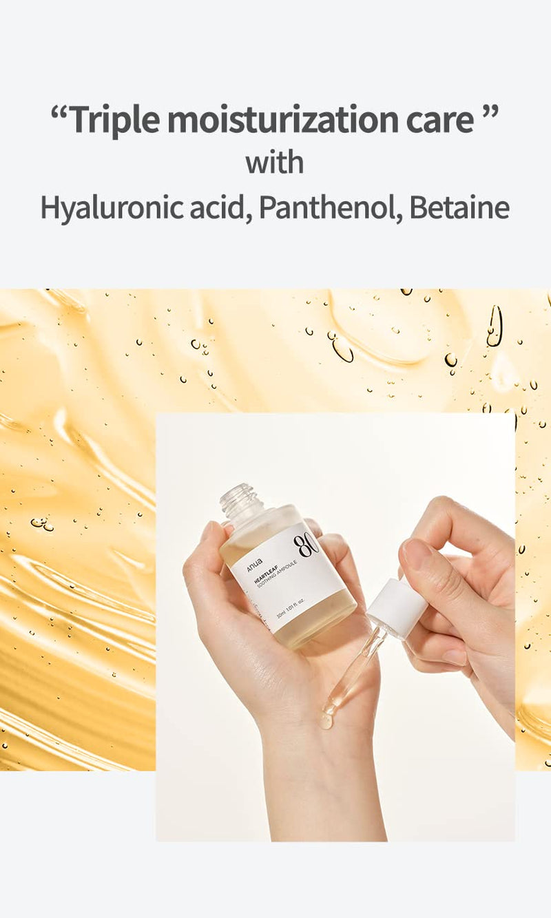 Heartleaf 80 Soothing Ampoule, Hydration Facial Serum for Glass Skin, Panthenol, Hyaluronic Acid, Non-Greasy, Gentle Formula, Lightweight Essence, Vegan, Korean Skin Care, 30Ml/1.01 Fl.Oz