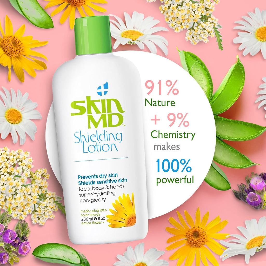 Skin MD Shielding Lotion 8Oz - Hydrating Body Lotion for Sensitive Skin with Dispenser | Non-Greasy, Fast-Absorbing Moisturizer with Plant-Based Ingredients for Dry Skin, Eczema & Psoriasis Relief