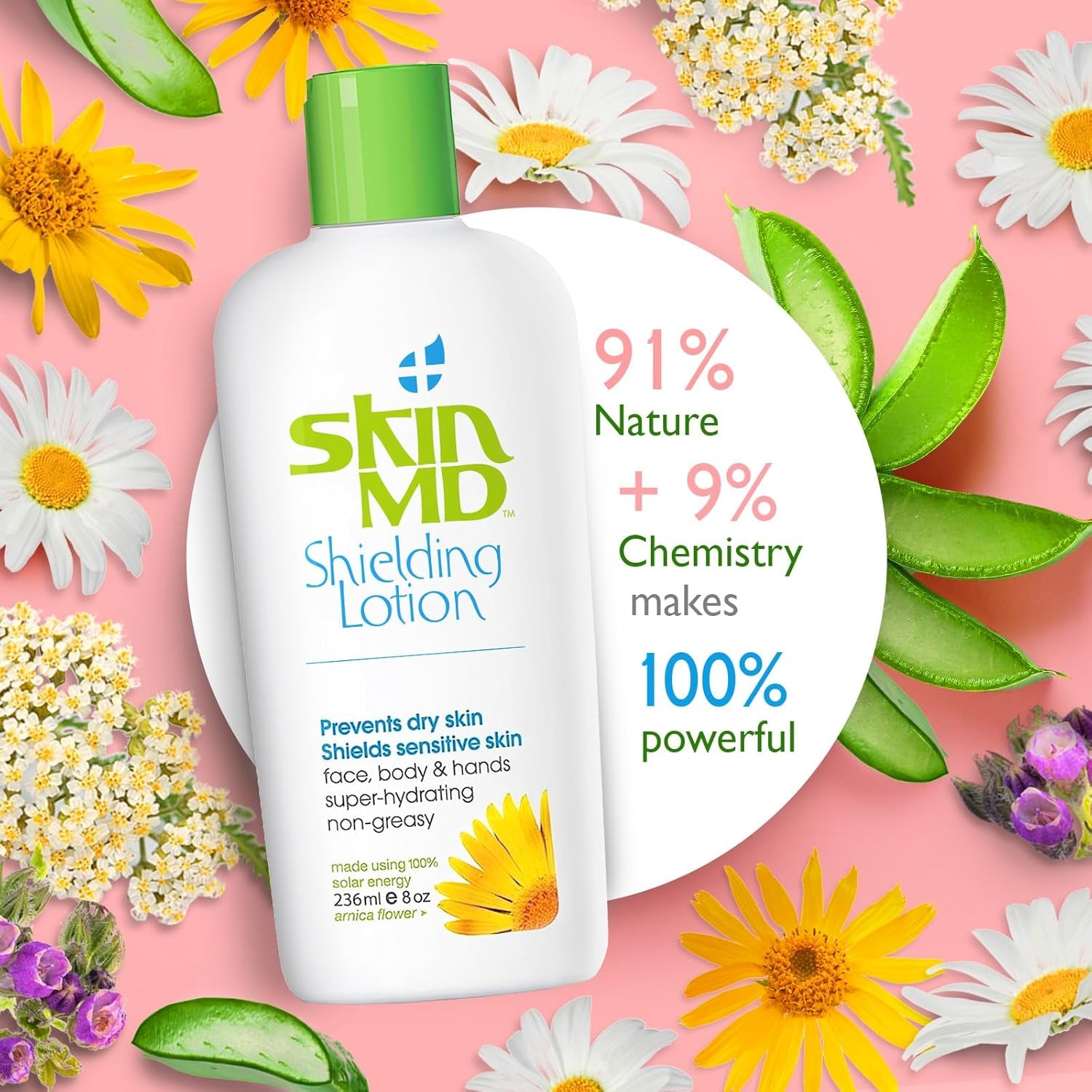 Skin MD Shielding Lotion 8Oz - Hydrating Body Lotion for Sensitive Skin with Dispenser | Non-Greasy, Fast-Absorbing Moisturizer with Plant-Based Ingredients for Dry Skin, Eczema & Psoriasis Relief