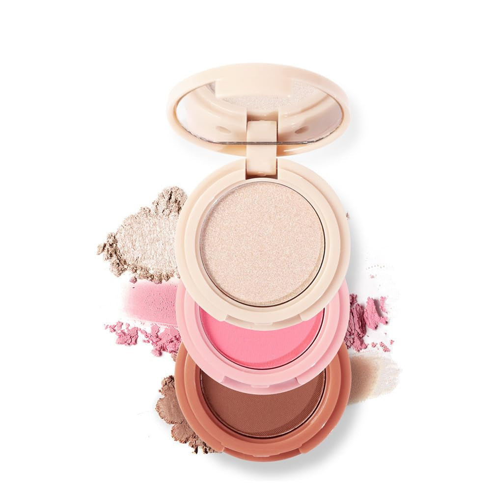Blush and Highlighter Palette,3 in 1 Contour Palette,Cruelty-Free Matte Bronzer Powder,Women'S Brightening Pearlescent Highlighter，Eyeshadow Powder Makeup Set (03#)