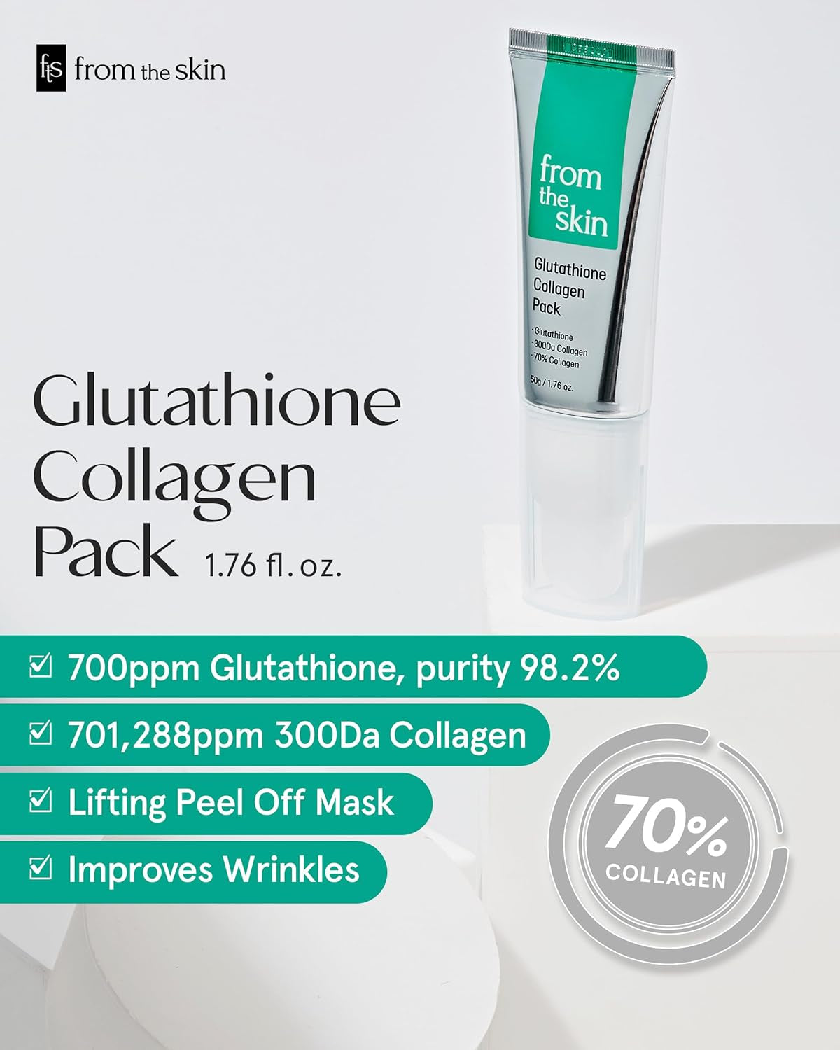 Glutathione Collagen Peel off Mask - anti Aging Korean Face Mask, Face Lift, Radiance Boost, Reduces Wrinkles - Built-In Silicone Spatula, 700Ppm Glutathione & 300 Da Collagen, 1.76 Oz.