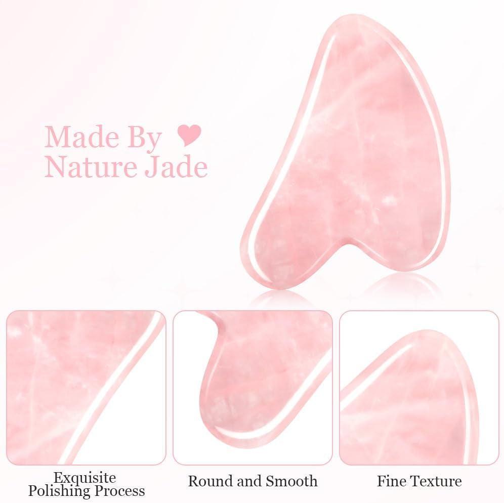 Gua Sha Facial Tools Rose Quartz Guasha Tools for Face & Eye Gua Sha Stone Skin Care Body Tighten Skin Massage Tools for Puffiness Reducing & Jawline Sculpting Face Stone Gua Sha Tools (Pink)
