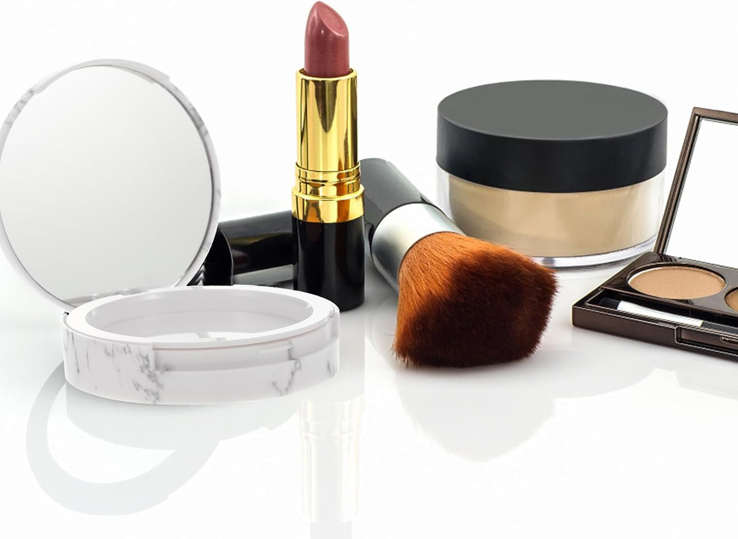 Marble Texture Pressed Powder Case Compact Makeup Powder Box Double Layer Empty Cosmetic Container for Diy Loose Travel